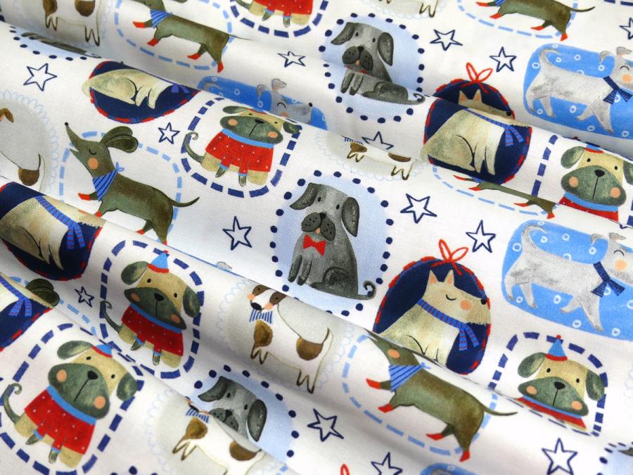 Patchworkstoff mit Hunden und Zicklein Sterne von Timeless Treasures